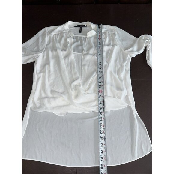BCBG Max Azria Womens White Drape Front Blouse Medium Polyester - Picture 8 of 8
